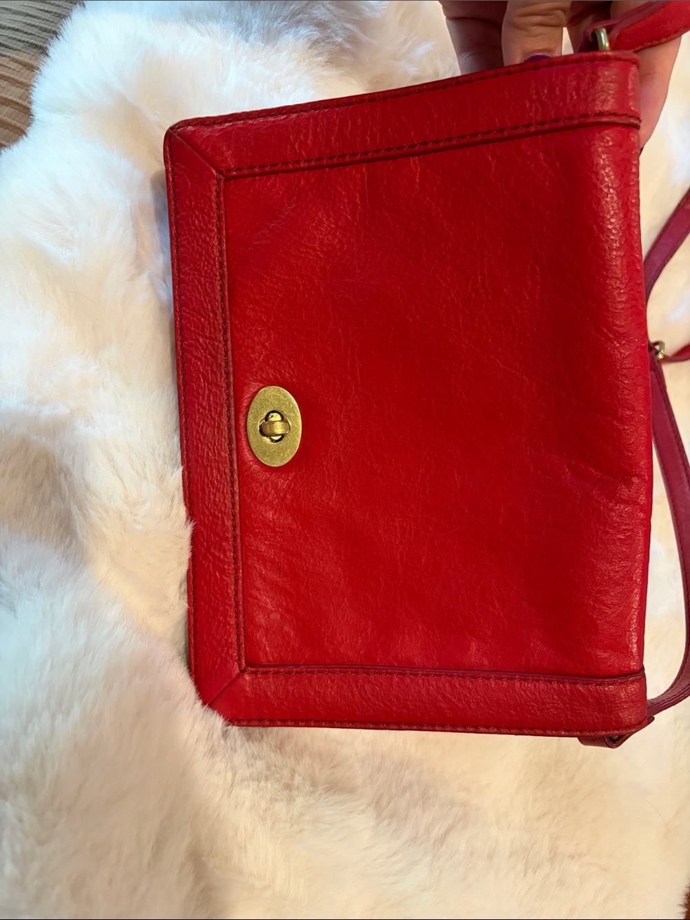 J. Crew Red Leather Crossbody Saddle Bag with Turn-Lock